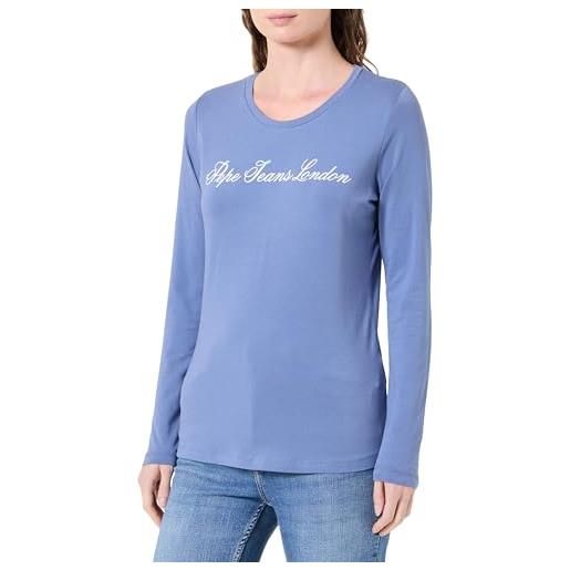Pepe Jeans t-shirt da donna con logo elasticizzato w basic l/s, blu (blu mare), xl