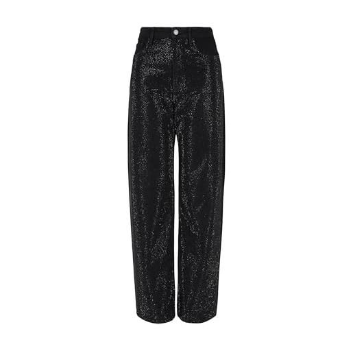 Armani Exchange sustainable, j38, strass details, rigid cotton, jeans da donna, black denim, 