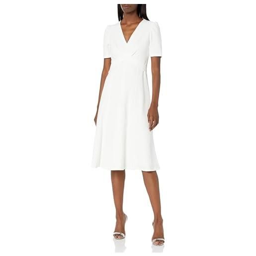 Tommy Hilfiger Adaptive tommy hilfiger short sleeve criss cross waist fit and flare dress vestito, crema, 52 donna