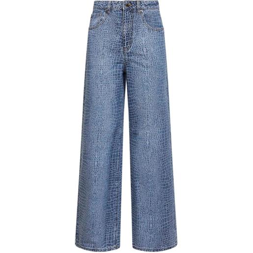 Self-Portrait croco-effect rhinestone jeans - blu