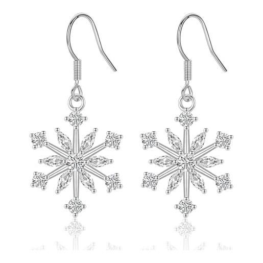 YL Orecchini Fiocco di Neve Argento 925 Zirconia Bianca Gioielli Orecchini Pendenti da Donna Per Donne Per Ragazze