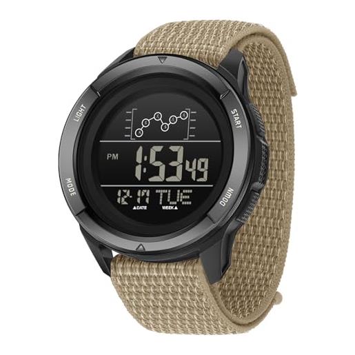 Forrader Orologio digitale militare da uomo, orologio sportivo da uomo, con contapassi, calorie, contapassi, cronometro, sveglia, retroilluminazione a LED, impermeabile, orologio da polso da uomo
