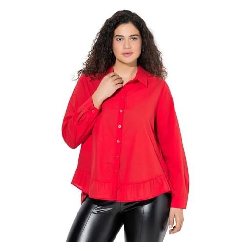Ulla Popken blusa dal taglio svasato con orlo con volant, collo da camicia e maniche lunghe nero 50+ 842170100-50+