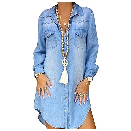 Loalirando abito a camicia in denim donna vestito donna estivo casual jeans vestito elegante manica lunga taglie forti s-3xl abito donna autunnale (blu, medium)