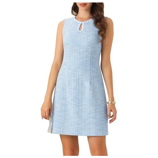 Allegra K abito in tweed per donna elegante a trapezio con buco della serratura, senza maniche, casual, da lavoro azzurro s