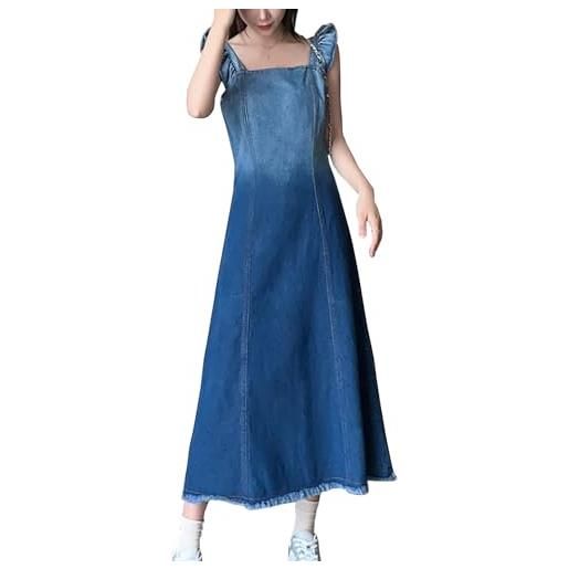 Yishengwan donna lunga vestito denim senza maniche salopette di jeans salopette gonna denim vestiti overall blu xl