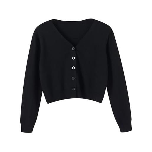 Cardigan nero corto in misto alpaca con bottoni dorati a cuore | Pellizzari