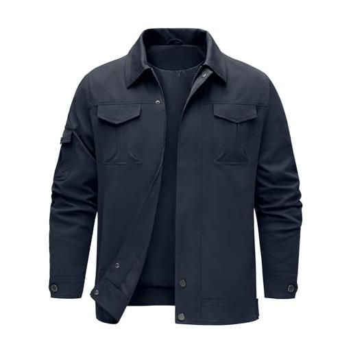 heekpek giacca da uomo primavera estiva idrorepellente giubbotto mezza stagione leggero casual giacche con tasche multiple, nero, m