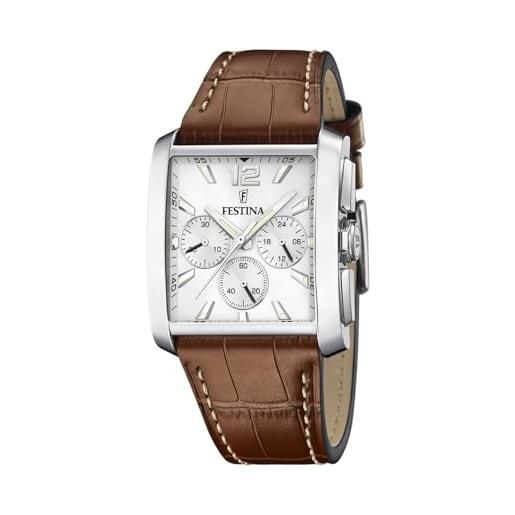 Festina orologio uomo analogico con cinturino in pelle marrone - movimento al quarzo - cronografo - vetro minerale ad alta resistenza - impermeabile 5 atm - elegante f20636/1 on the square