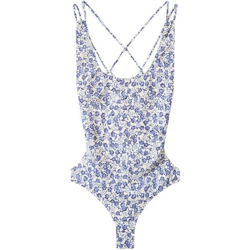 CUPSHE Costume da bagno da donna con scollo a V, doppia spallina, con chiusura incrociata, per costume da bagno, blu cobalto, L