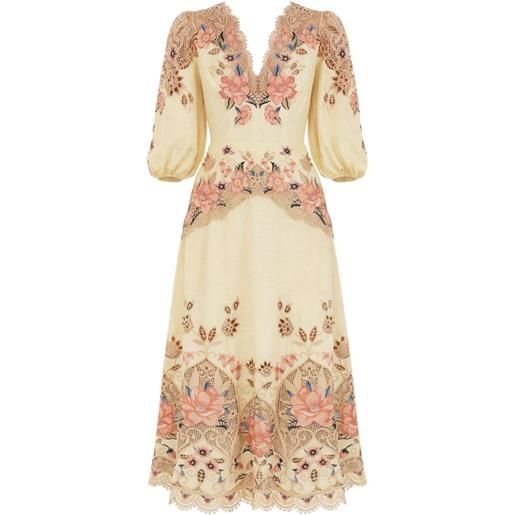 FARM Rio floral-embroidered midi linen dress - toni neutri
