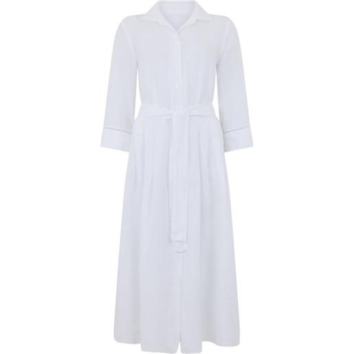 120% Lino abito midi con cintura - bianco
