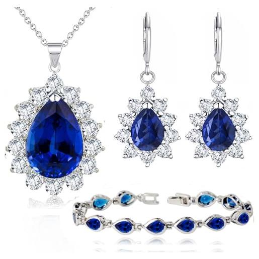 Elli Collana Donna Argento 925 Con Cristallo Zircone Blu - Lunghezza 45 Cm, Gioiello Elegante