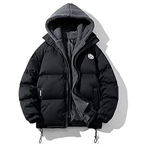 Vagbalena piumino con fodera in pile con cappuccio da uomo giacca da trekking imbottita e isolata giacca da baseball felpa con cappuccio in flanella unisex giacca bomber giacca trapuntata (nero, l)