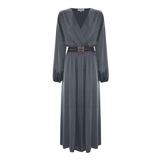 Kocca - abito con scollo a v donna, tinta unita, scollo a v, colore: piombo, modello: a25pab7480abun0000, taglia: xl