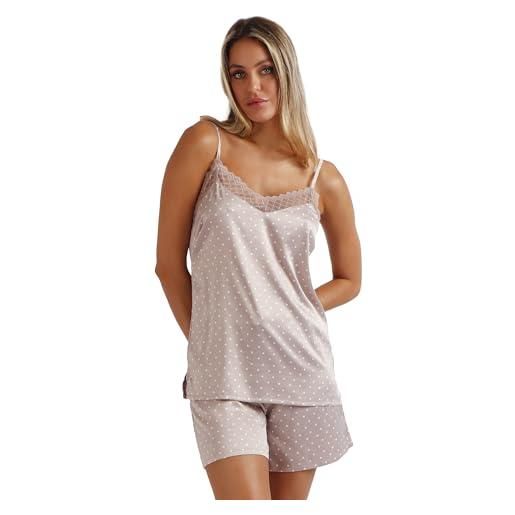 ADMAS classico pigiama da sposa con bretelle a pois in pizzo da donna, pietra, s