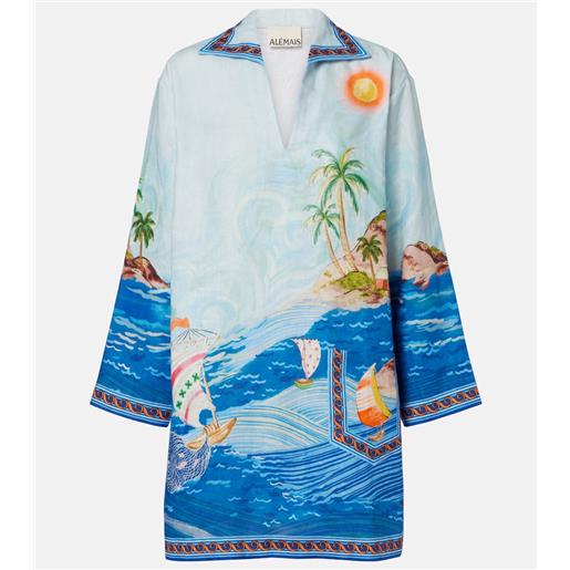 Alemais alã©mais abito corto in lino con stampa
