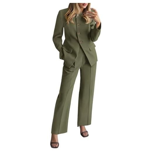 Leaomuny tailleur donna curvy eleganti ufficio blazer cerimonia aderente completo pantaloni larghi primavera giacca verde salvia 2 pezzi business suit con risvolto per matrimoni e feste