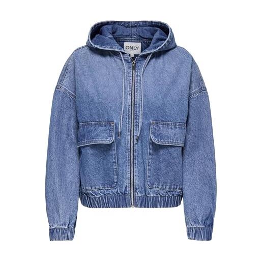 ONLY onlkenzie denim giacca da donna corta con cappuccio, media blu denim, m