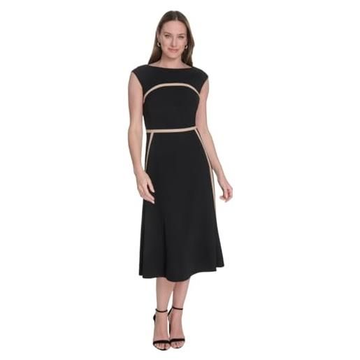 Tommy Hilfiger Adaptive tommy hilfiger abito longuette svasato da donna con scollo largo e maniche ad aletta, nero/sabbia, 52