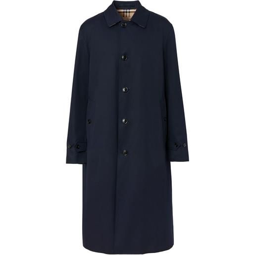 Burberry cappotto monopetto con cappuccio - blu