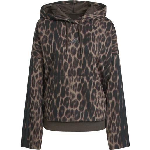 ADIDAS felpa con cappuccio in french terry a stampa leopardata con 3-strisce essential adidas donna