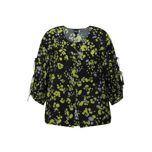 Ulla Popken blusa dal taglio svasato con pallini, scollo a girocollo e maniche lunghe nero 50+ 830255100-50+