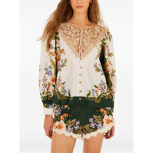 FARM Rio blusa in pizzo a fiori - toni neutri