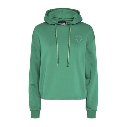 PIECES felpa da donna pcchilli ls heart noos bc, pepper green/detail: tone in lurex heart and string, s
