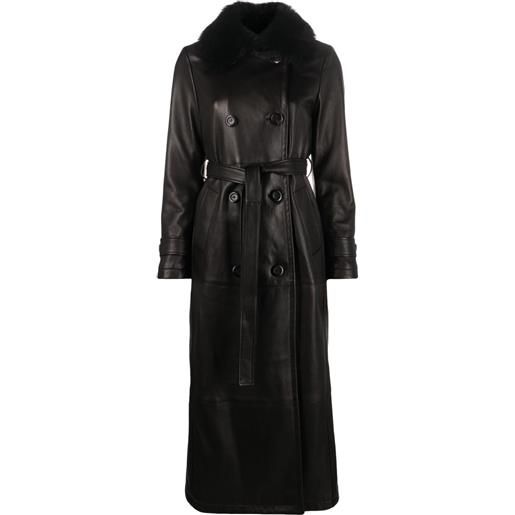 Blancha cappotto doppiopetto con collo in shearling - nero