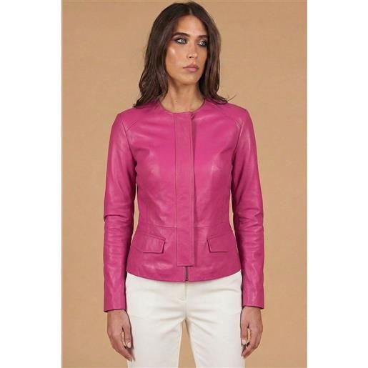 D'Arienzo giacchino in pelle glicine effetto liscio con pattina D'Arienzo