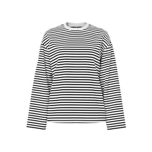 PIECES pcsadie ls top noos - maglia a maniche lunghe da donna, cloud dancer/strisce: nero, s