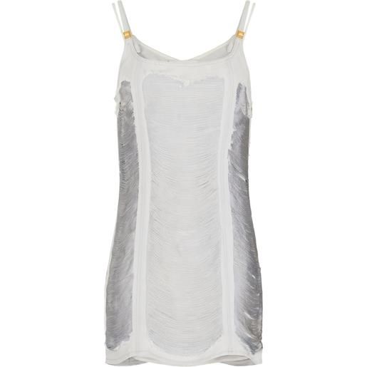 Elisabetta Franchi abito corto denim con frange - bianco