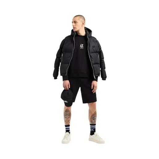 Armani Exchange icon project, embroidered logo, crewneck, felpa uomo, nero, xs