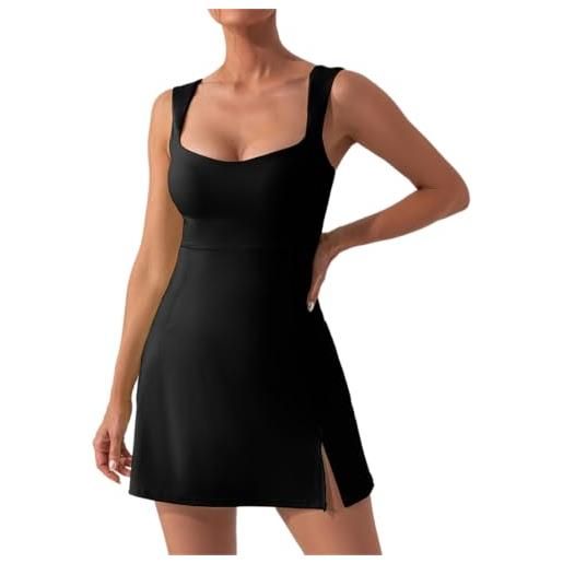 ZKZFCAI vestito sexy donna estivo abito corto elegante nero bodycon con spacco casual vestito corto scollo v maniche vestiti eleganti a party cocktail party (it, testo, m, regular, regular, nero)