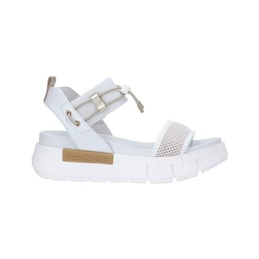Nero Giardini P908372D - Sandali Donna In Pelle E Tela, Tacco 4 Cm, Made In Italy