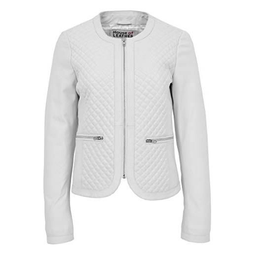 House Of Leather giacca da donna in vera pelle con colletto trapuntato design joan bianco 48