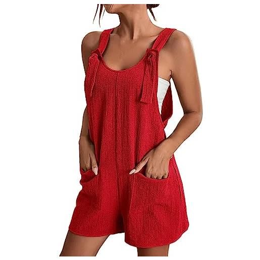 LIAOPUFUS donna salopette tempo libero moda 2023 jumpsuit con spalline e tasche tinta unita pantaloni strap grandi dimensioni (1 nero, xl)