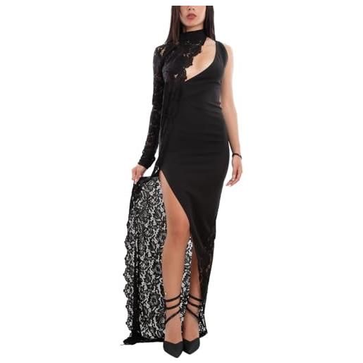 Toocool vestito donna da sera lungo strascico pizzo scollato spacco sq-16444 [s/m, nero]