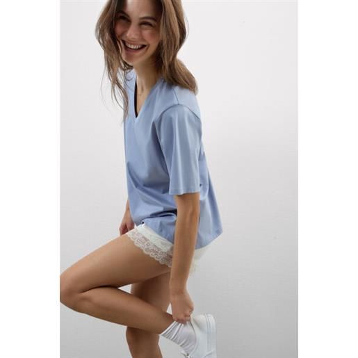 Intimissimi maglia manica corta scollo a v in elevated cotton azzurro