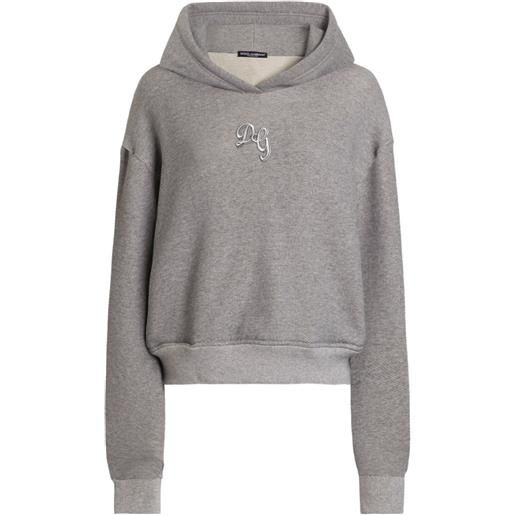 Dolce & Gabbana felpa in pile con cappuccio e ricamo - grigio