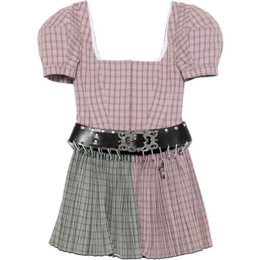 Chopova Lowena abito corto carly tartan con cintura - rosa