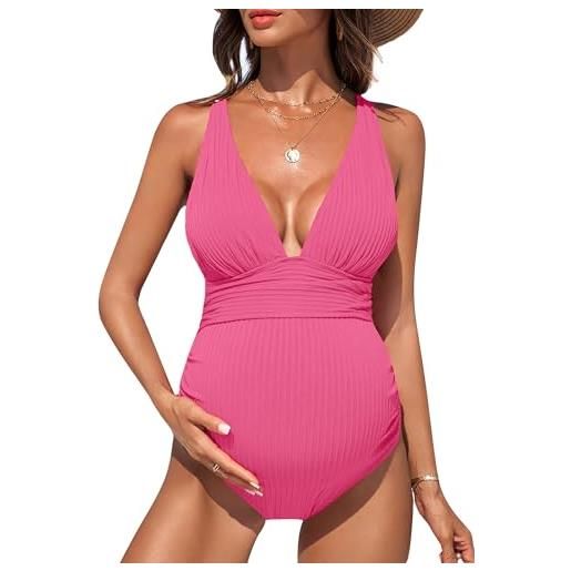 Happy Cherry - costume da bagno intero da donna in gravidanza, anteriore con scollo a v per nuoto, spiaggia, surf, fotografie - s-xl