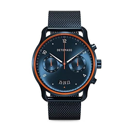 DeTomaso Sorpasso Chronograph - Orologio Uomo Al Quarzo, Quadrante Blu Sunray, Cinturino Milanese