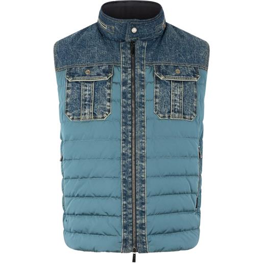 Moorer gilet imbottito con inserti denim - blu