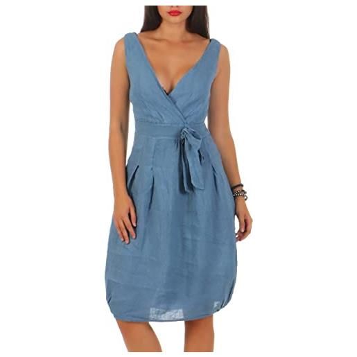 malito more than fashion malito abito di lino leggero abito estivi 8147 donna (xxl, blu)