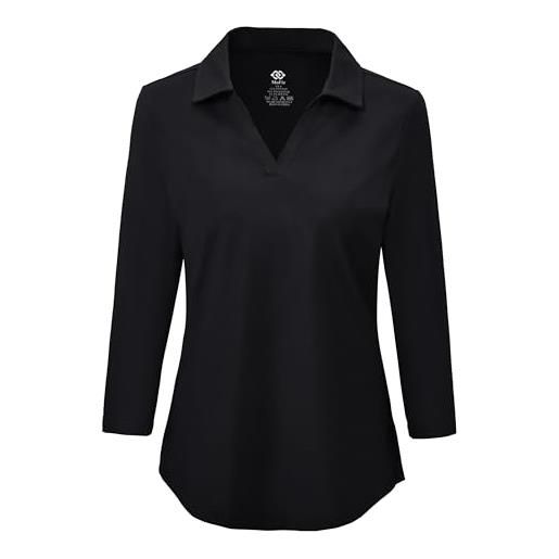 MoFiz polo da donna a 3/4 maniche cotone upf50+ golf camicia lavoro sportiva top nero m