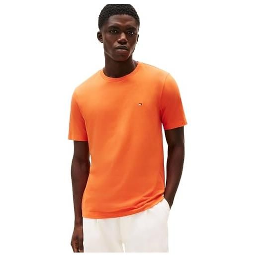 Tommy Hilfiger uomo t-shirt maniche corte seasonal solid tee con scollo rotondo, arancione (brilliant orange), xl
