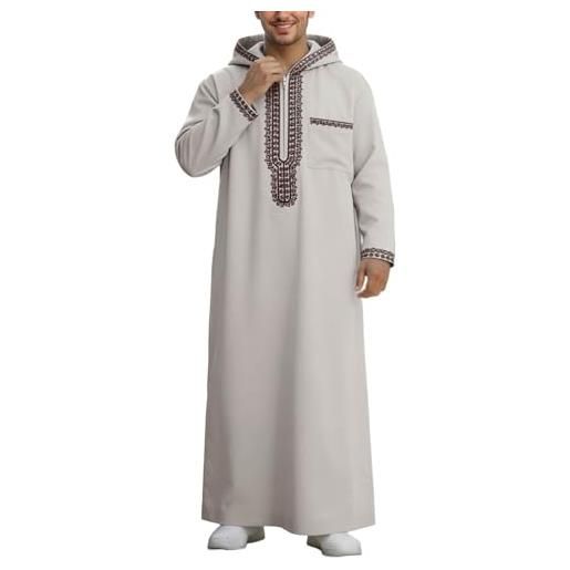 Gefomuofe Uomo Musulmano Caftano Thobe Arabo Etnico Lungo Medio Oriente Abito Musulmano A Righe