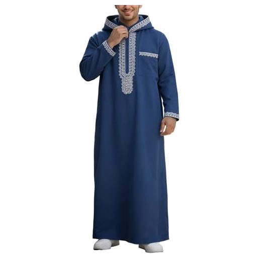 Generico Thobe da Uomo Casual Lungo a Contrasto di Colore Abito Manica